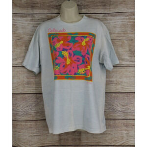 VINTAGE Peacock Papers Boston Womens Size Large Graphic Crew Neck T-Shirt Neon